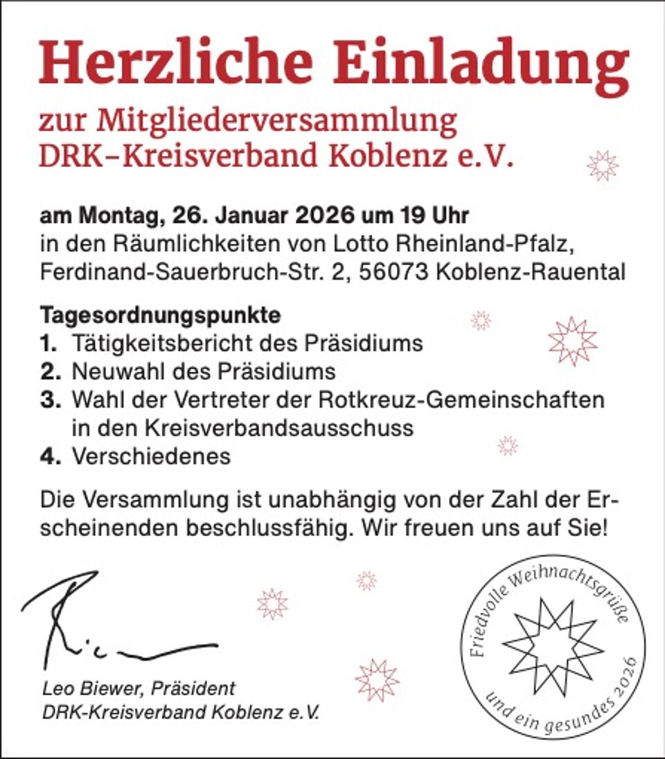 Einladung zur Mitgliederversammlung am 26.01.2026