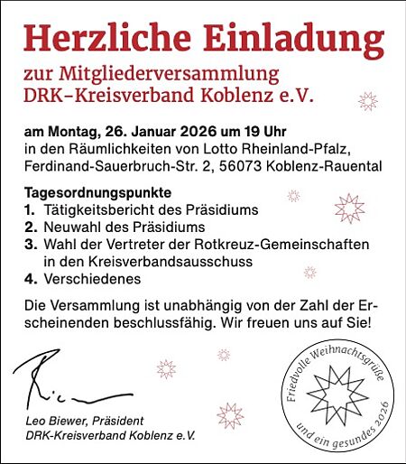 Einladung zur Mitgliederversammlung am 26.01.2026